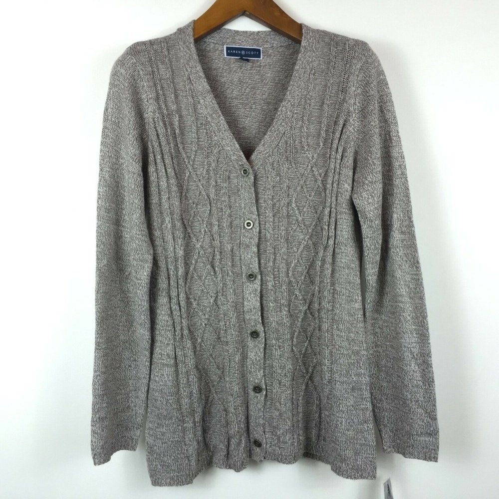 Karen Scott L Gull Marble Cardigan Sweater 4AD88 - Picture 2 of 7